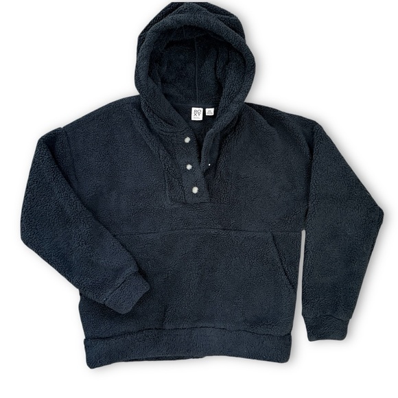 Roxy Jackets & Blazers - ROXY Black Sherpa Fleece Hoodie Pullover Snap Neck Cozy Womens Small